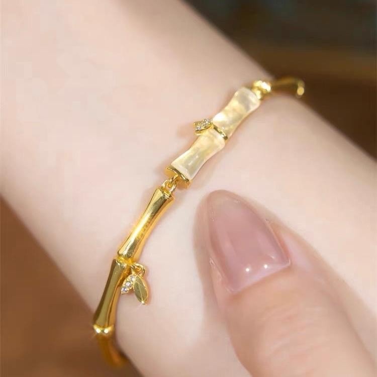 Gelang bambu lapis emas 24k gelang giok wanita segmen bambu hetian asli china ori sehat dan beruntun