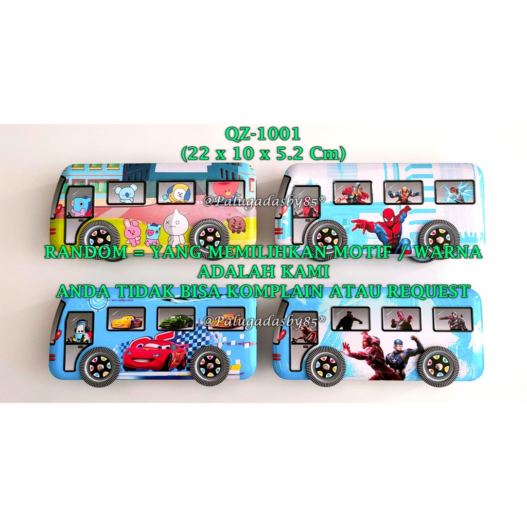 

(1 Biji) GROSIR Kotak Pensil Kaleng Bus 22 x 10 x 5.2 Cm / Kotak Pensil Kaleng GXIMP QZ-1001 Bus