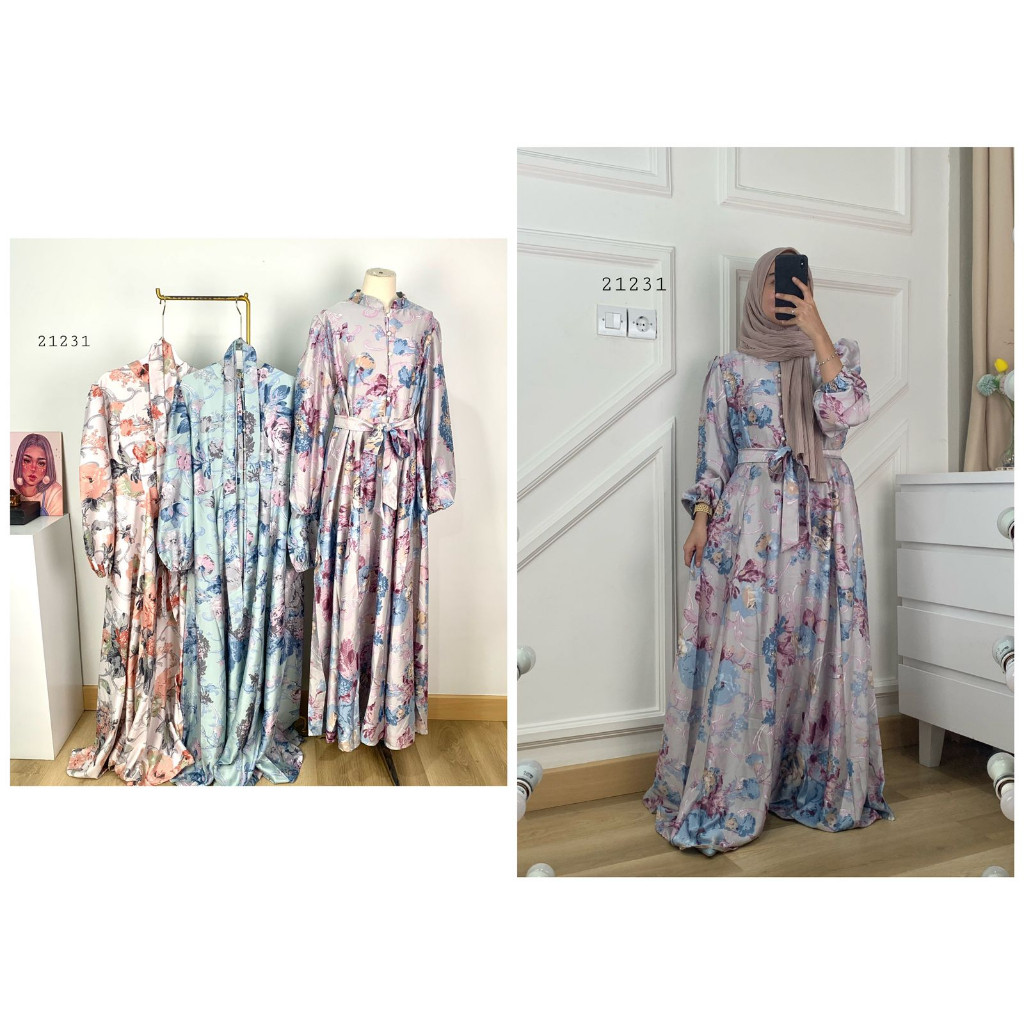 21231 LONG MAXI EXTU BABYDOLL RUFFLE PINGGANG TANGAN PUFF MOTIF FLOWER TIE DYE ABSTRAK PREMIUM WANIT