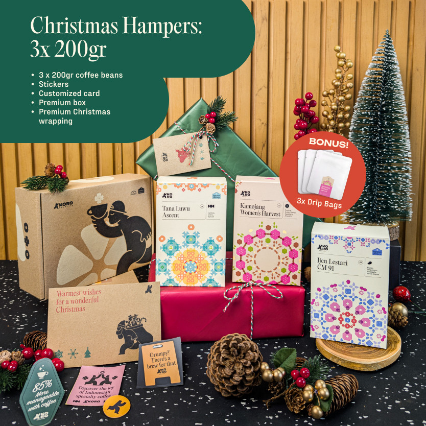 

KORO ROASTERS Hampers Kado Natal Kopi - Christmas Parcel - 3 Bungkus Specialty Coffee 200 gr
