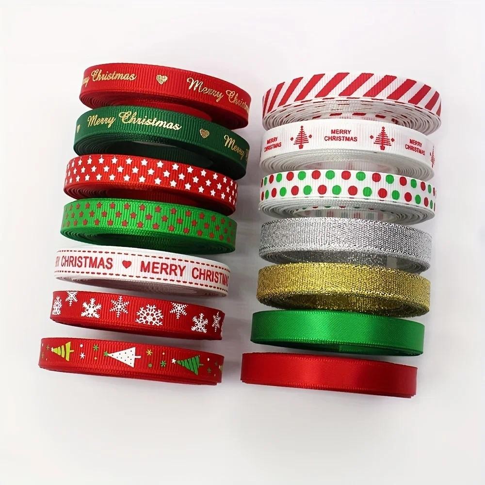 

A set of Christmas Groland ribbons for gift wrapping and handicrafts -100% polyester classic holiday ribbons