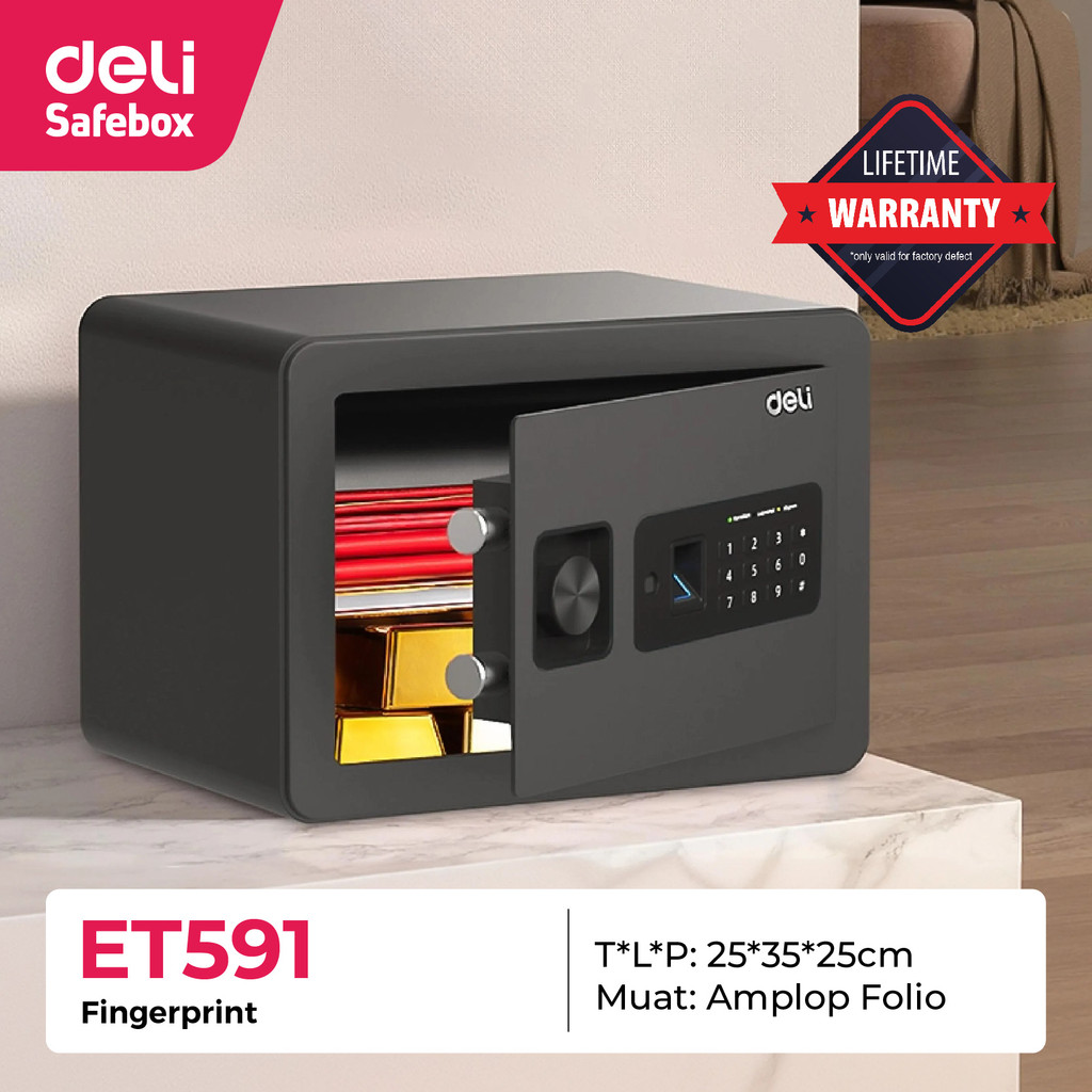 

Cash Box Besar - Brankas Kecil DELI ET-591 FingerPrint + Password | Untuk Rumah Dan Hotel