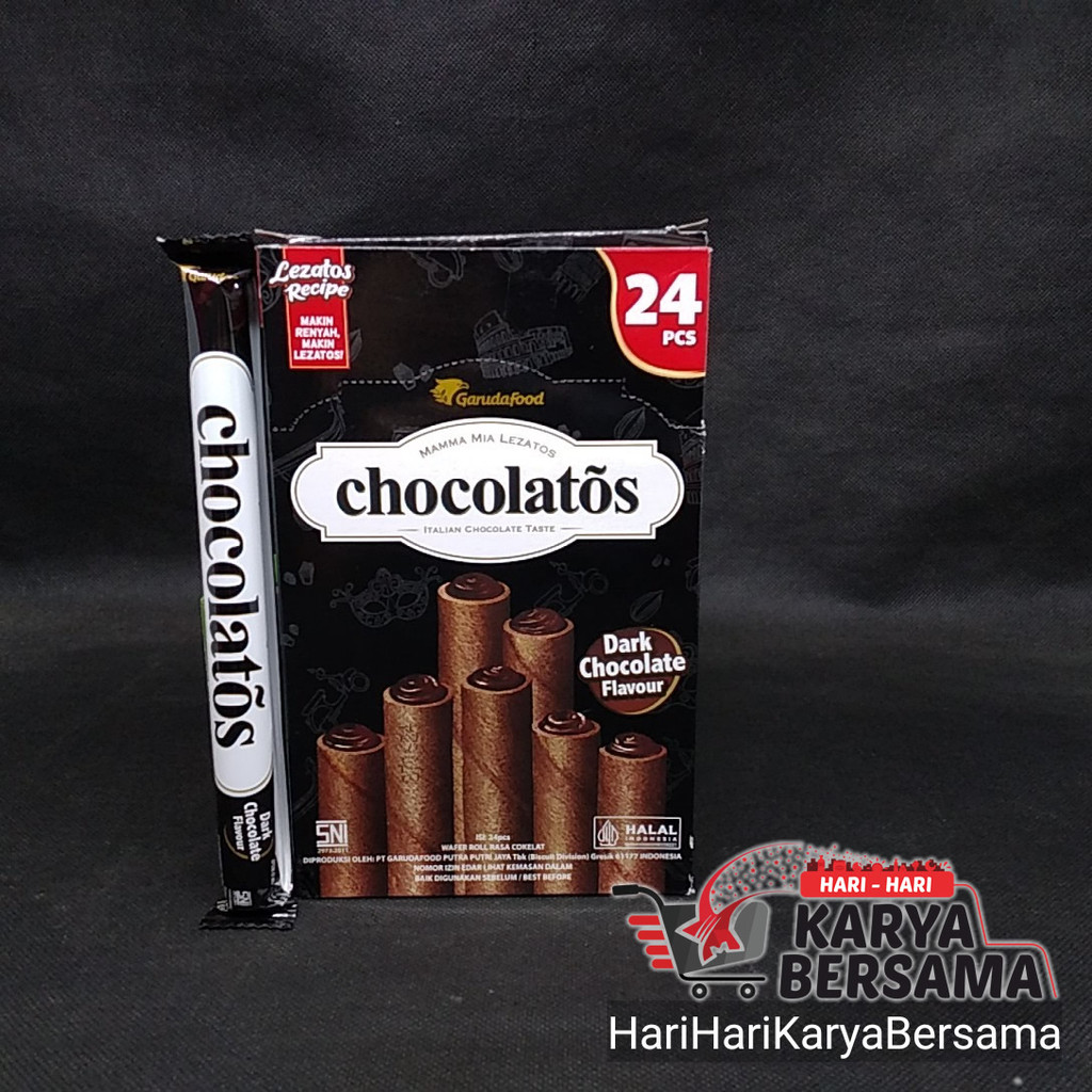 

MAKANAN RINGAN GARUDA FOOD CHOCOLATOS WAFER ROLL DARK CHOCOLATE BOX 24'S X 14GR