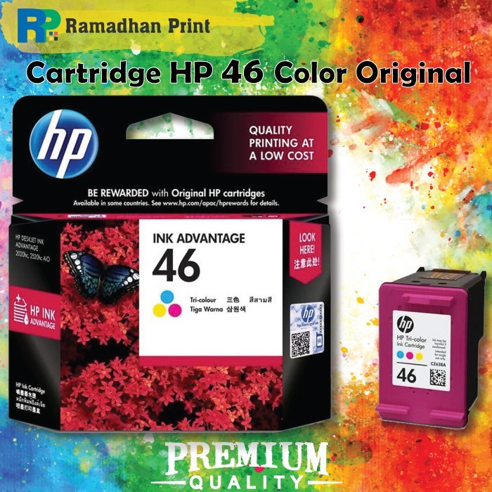 

Cartridge HP INK ADVANTAGE 46 COLOR ORIGINAL WARNA BK / CMY HP46 2020 2520