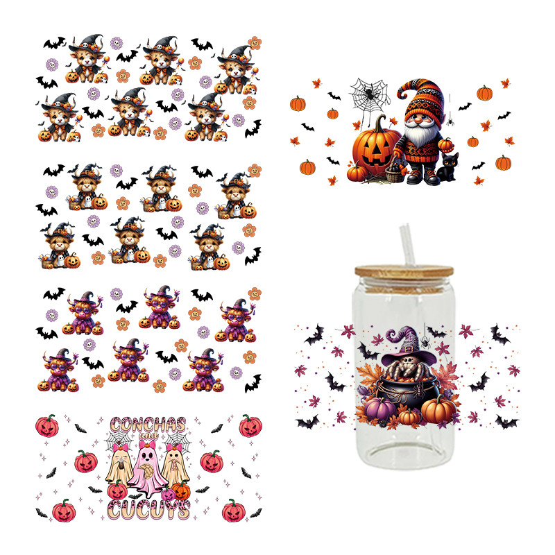 

UV DTF Sticker Halloween Theme For The 16oz Libbey Glasses Wraps Cup Can DIY Waterproof Easy To Use Custom Decals D23399