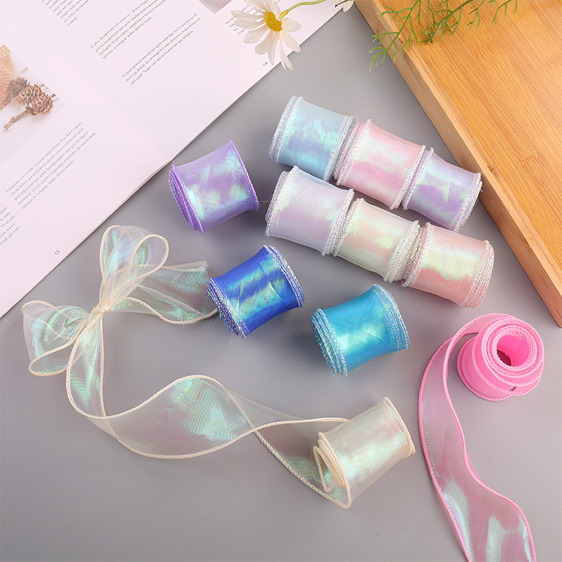 

RB Hologram Pita Fishtail Ribbon/Organza PREMIUM Korea Wavy/Pita Korea Keriting Kriwil 4CMx9Meter
