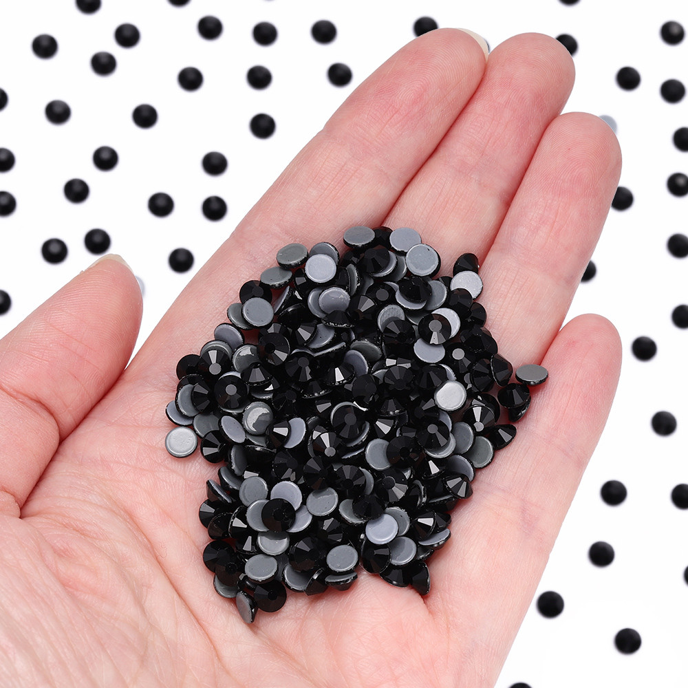

All Size SS3-SS50 Hot Fix Glass Flatback Rhinestones Glitter Black Round Stone Iron On Rhinestone For DIY Crafts Clothes