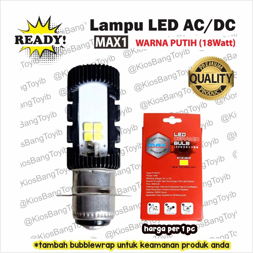 Bohlam Lampu Depan LED AC/DC 18 Watt Warna Putih Universal MOTOR BEBEK MATIC (Max1)