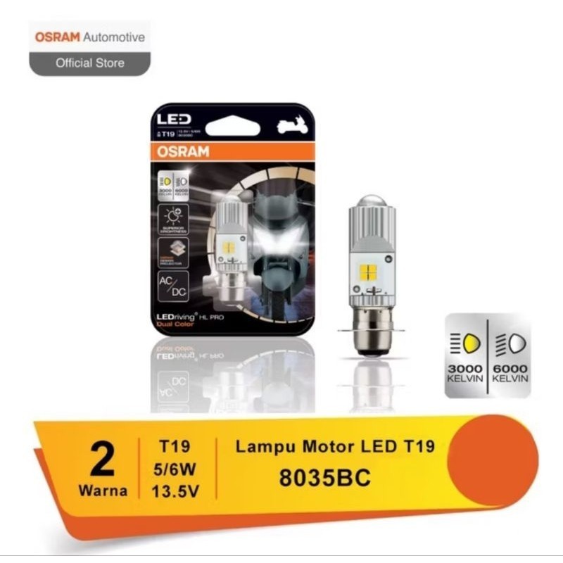 OSRAM LAMPU LED MOTOR T19 H6 M5 K 1 BEAT MIO SUPRA X 125  LEDDRIVING T19 PRO DULA COLOR PUTIH-KUNING