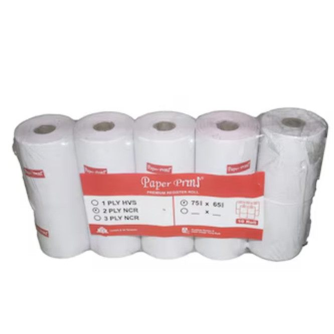 

Kertas Struk Kasir Telstruk / Register Roll Paperpryns 2 Ply NCR 75x65 mm - 1 pack isi 10 roll