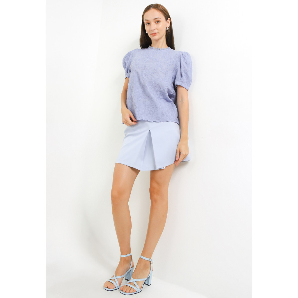 ICONS EMB PUFF SLEEVES BLOUSE ATASAN WANITA CANTIK KOREA BLIC4907R