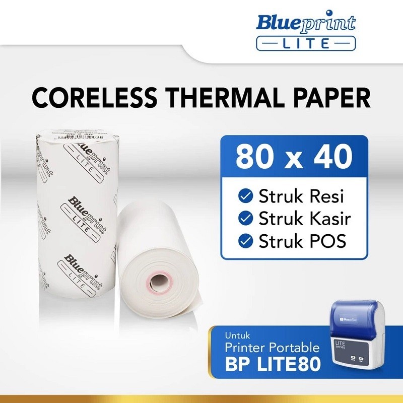 

Kertas Thermal Struk kasir POS & Resi BLUEPRINT Lite 80 x 40 / 80x40 mm - 1 Roll