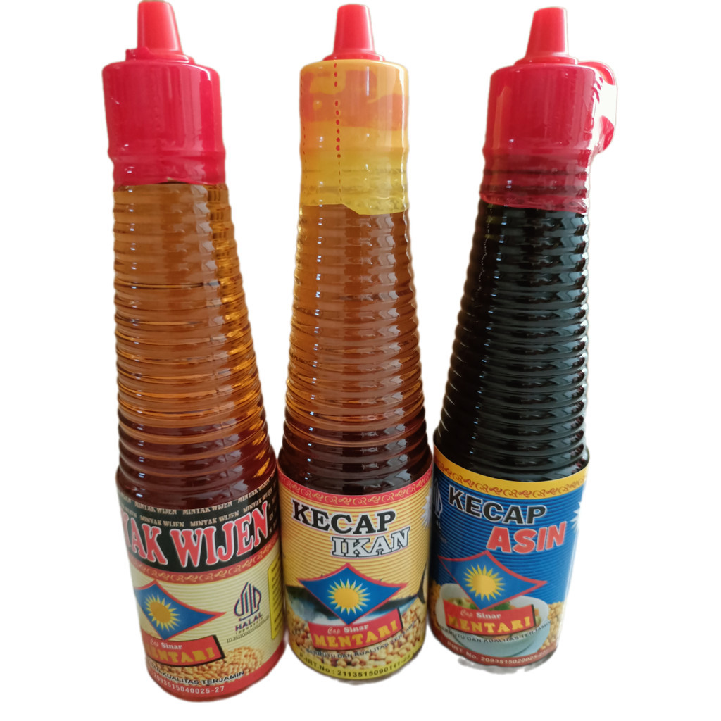 

Paket 3 Botol Cap Sinar Mentari 150 ml - Minyak Wijen, Kecap Ikan, Kecap Asin