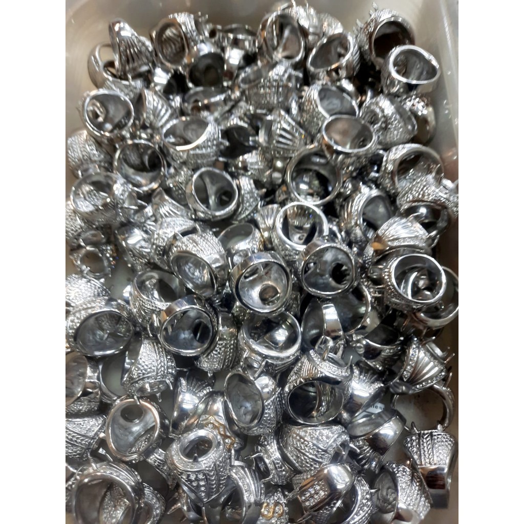 HARGA GROSIR. 1 Kodi (20 Pcs) Emban Ring Cincin TITANIUM SILVER Ring Batu Akik Anti Luntur / Emban R