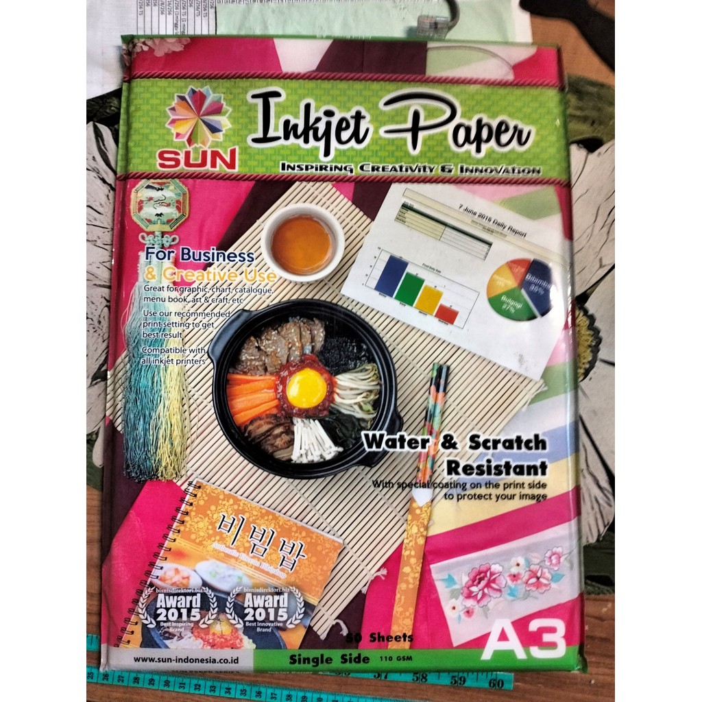 

kertas inkjet paper merek SUN single side 110 gsm isi 50 lembar ukuran A3 tahan air dan gores Murah