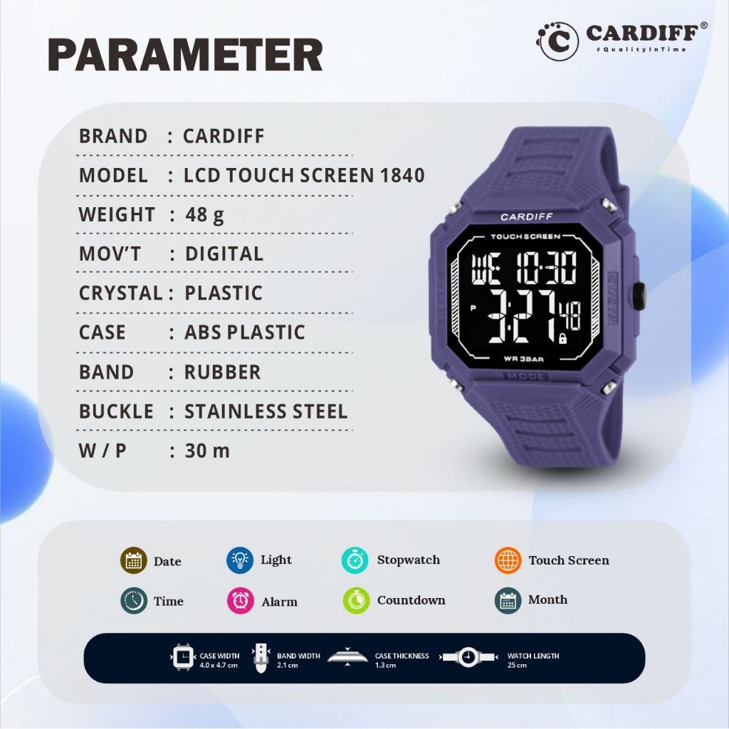 Cardiff Jam Tangan Digital LCD Touchscreen 1840