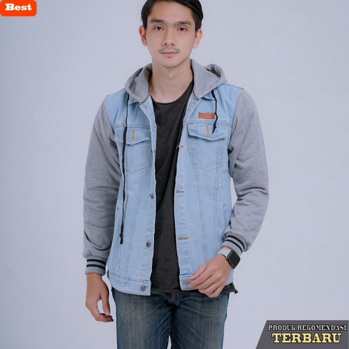 hoodie pria keren Jaket jeans Hoodie Pria big size m l xl xxl xxxl - BIOBLITZ GRAY, M
