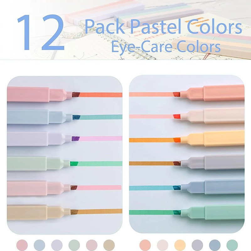 

Highlighters Cute Pastel Pens 12 Colors Markers Pens With Soft Tip Aesthetics Pens Markers Kawaii Stationary For School Student