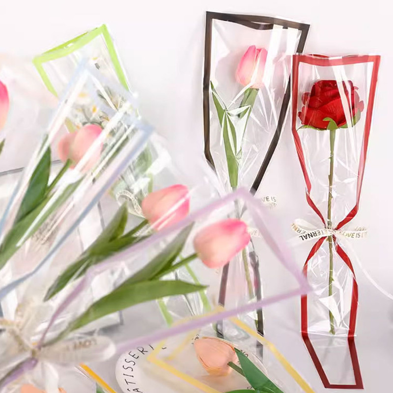 

50pcs Flower Packaging Bag Single Rose Bouquet Wrapping Bags Florist Packing Material Valentine's Day Wedding Party Supplies