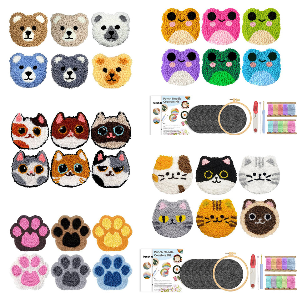 

SDOYUNO Coaster Punch Needle Pack 6pcs Cute animal Cup Coaster Mats Table Decoration And Accessories Punch Needle Kit Arts Craft