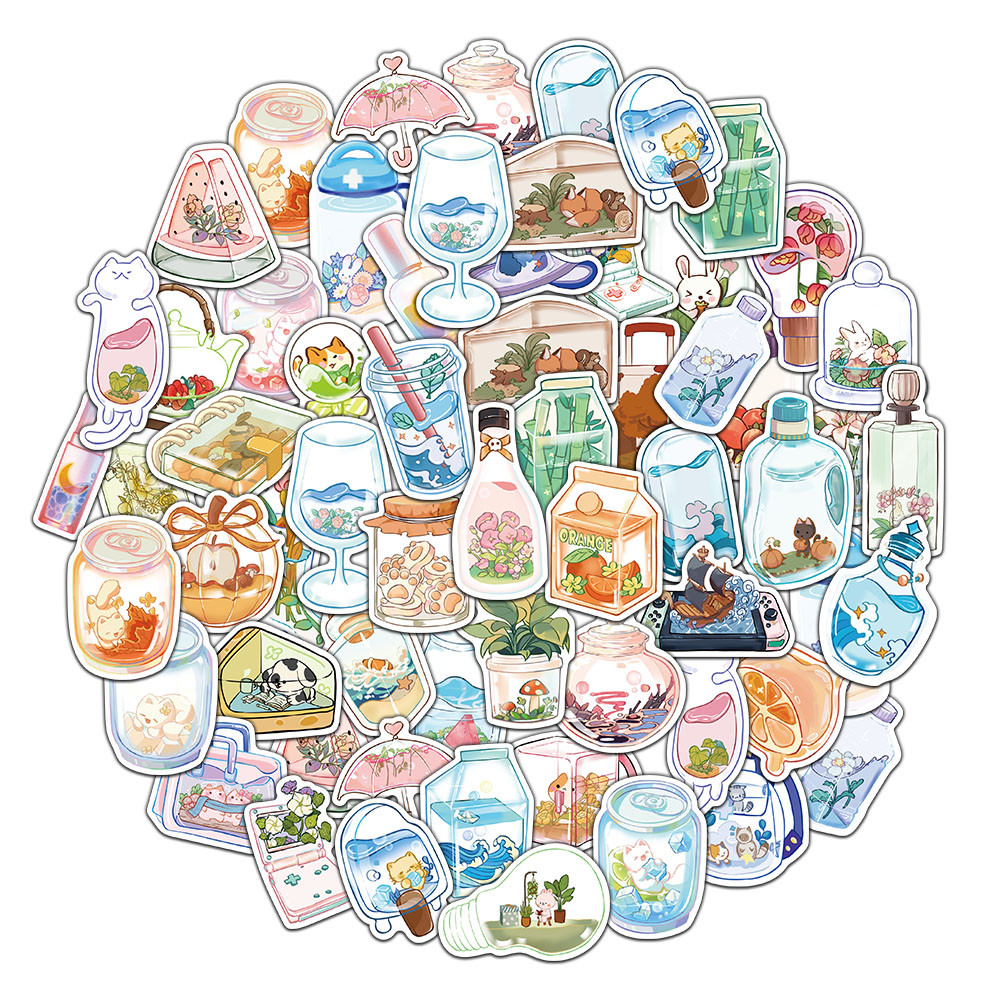 

50PCS Transparent Object Stickers Cute Cartoon Account Material Phone Case Laptop Luggage Waterproof Stickers