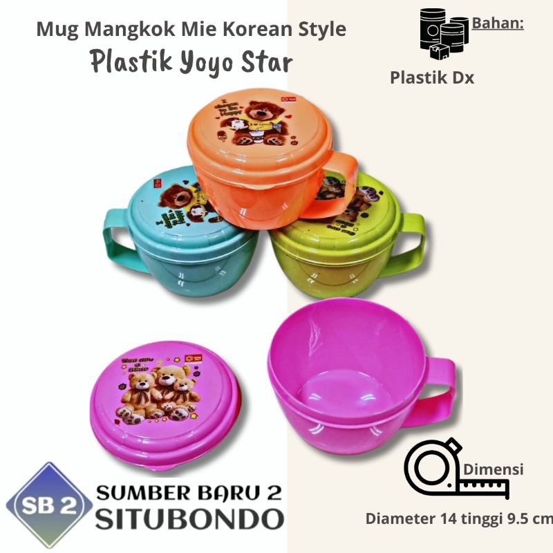 Mug Mangkok Mie Korean Style Plastic Yoyo Star/Mangkok Mug Plastik Kuat_ISKA