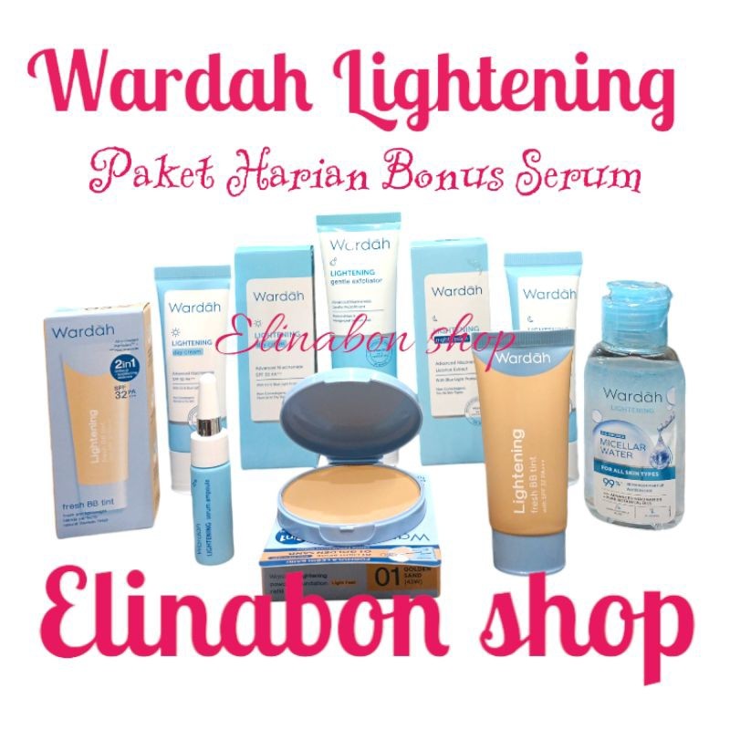 Paket kosmetik Wardah lightening harian bonus serum(kemasan baru)