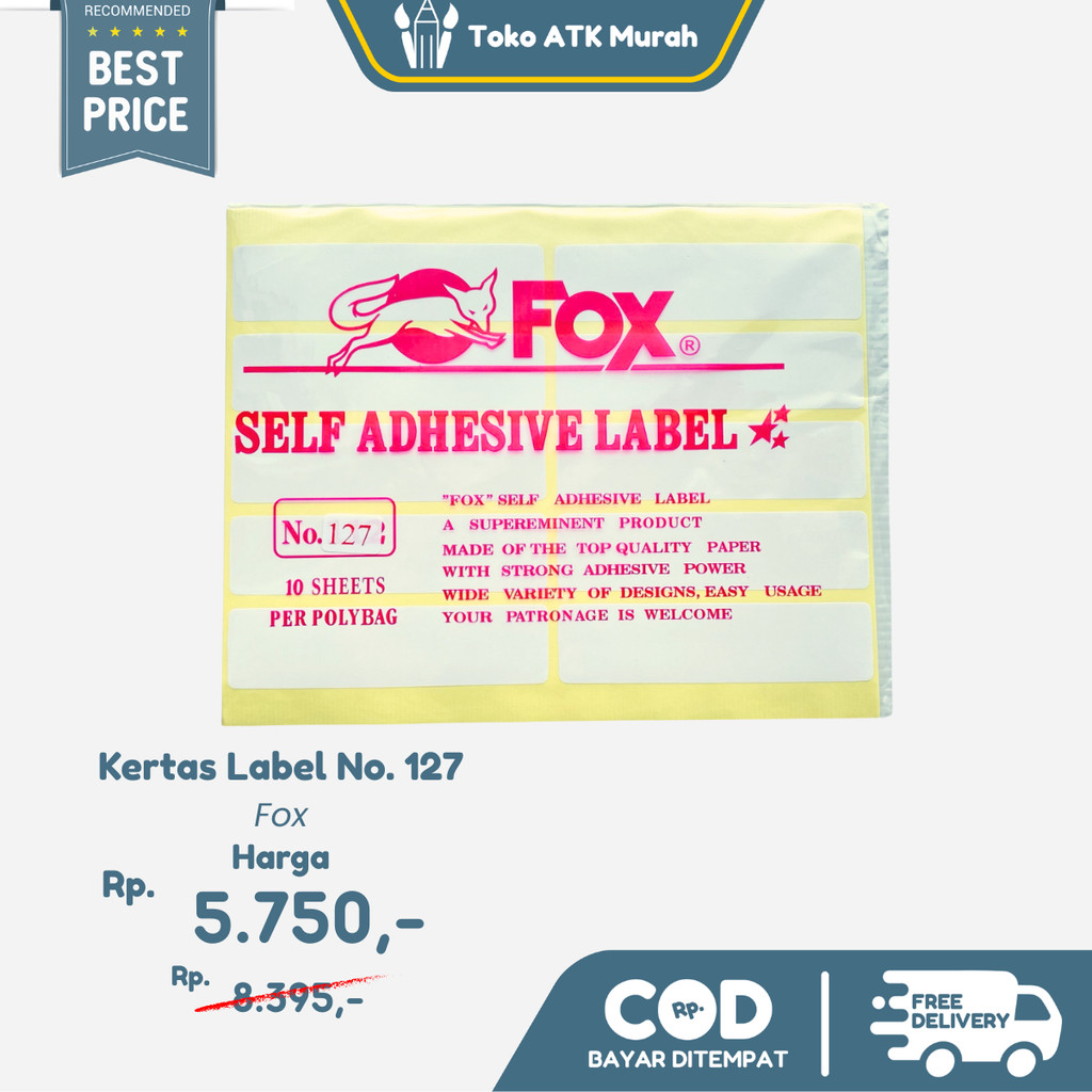 

Kertas Label Stiker Fox No. 127 uk. 25 x 100 mm - Label Putih
