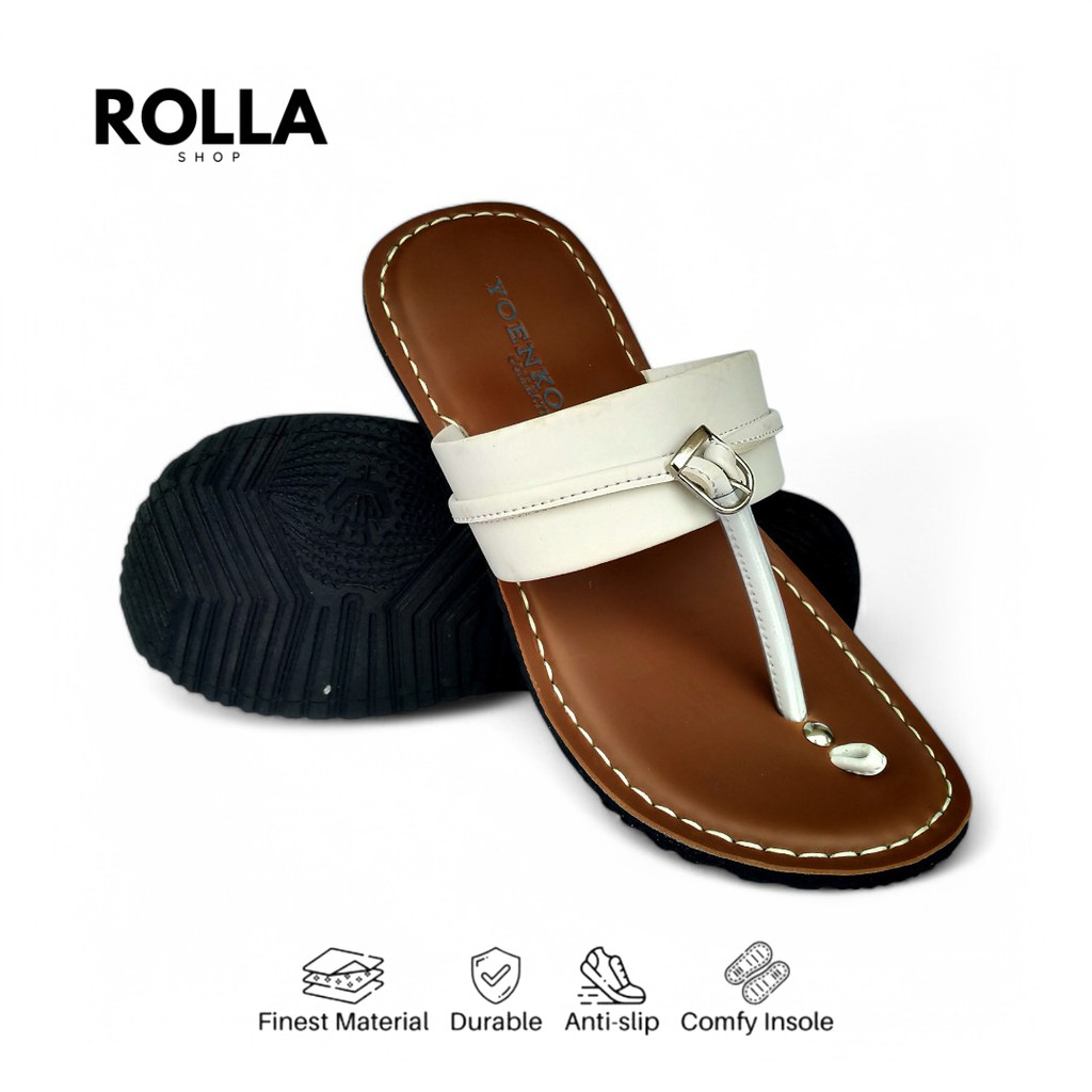 Sandal Tarumpah Pria Kulit Tasik / Sandal Jepit Model Tarumpah YOENKOE / Sandal Karet Model Tarumpah