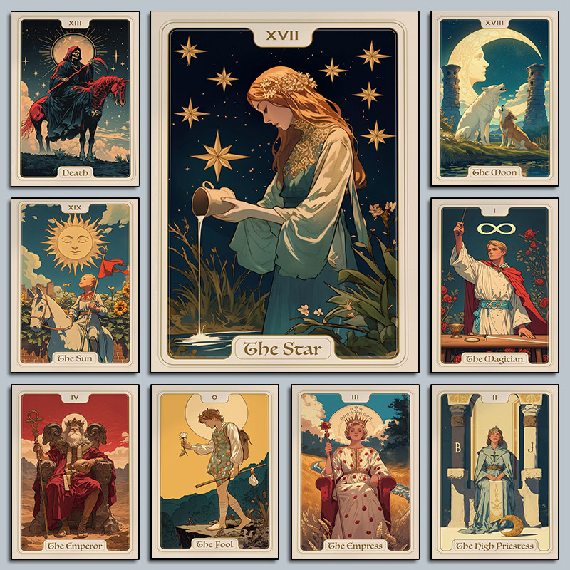 

Vintage The Empress Arcana Tarot Card Posters Dark Divination The Sun Moon Prints Canvas Painting Wall Pictures Home Room Decor