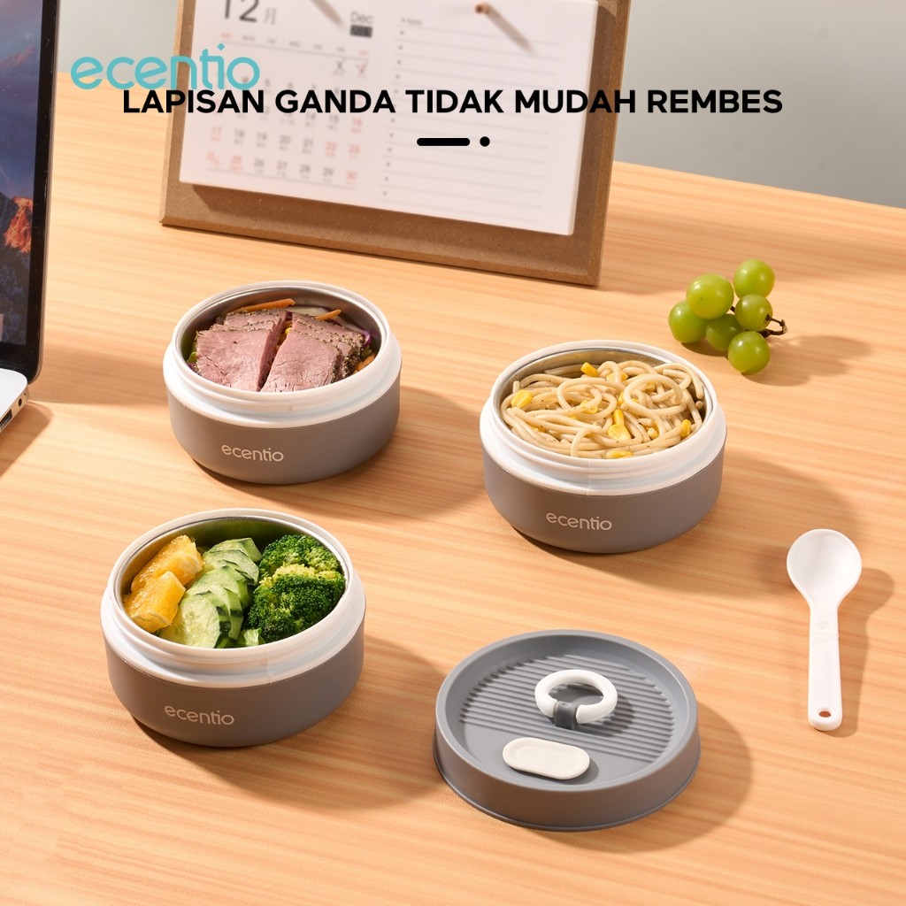 Ecentio Lunch Box Set 3Pcs Kotak Makan Anti Tumpah 304 Stainless Steel Tempat Bekal
