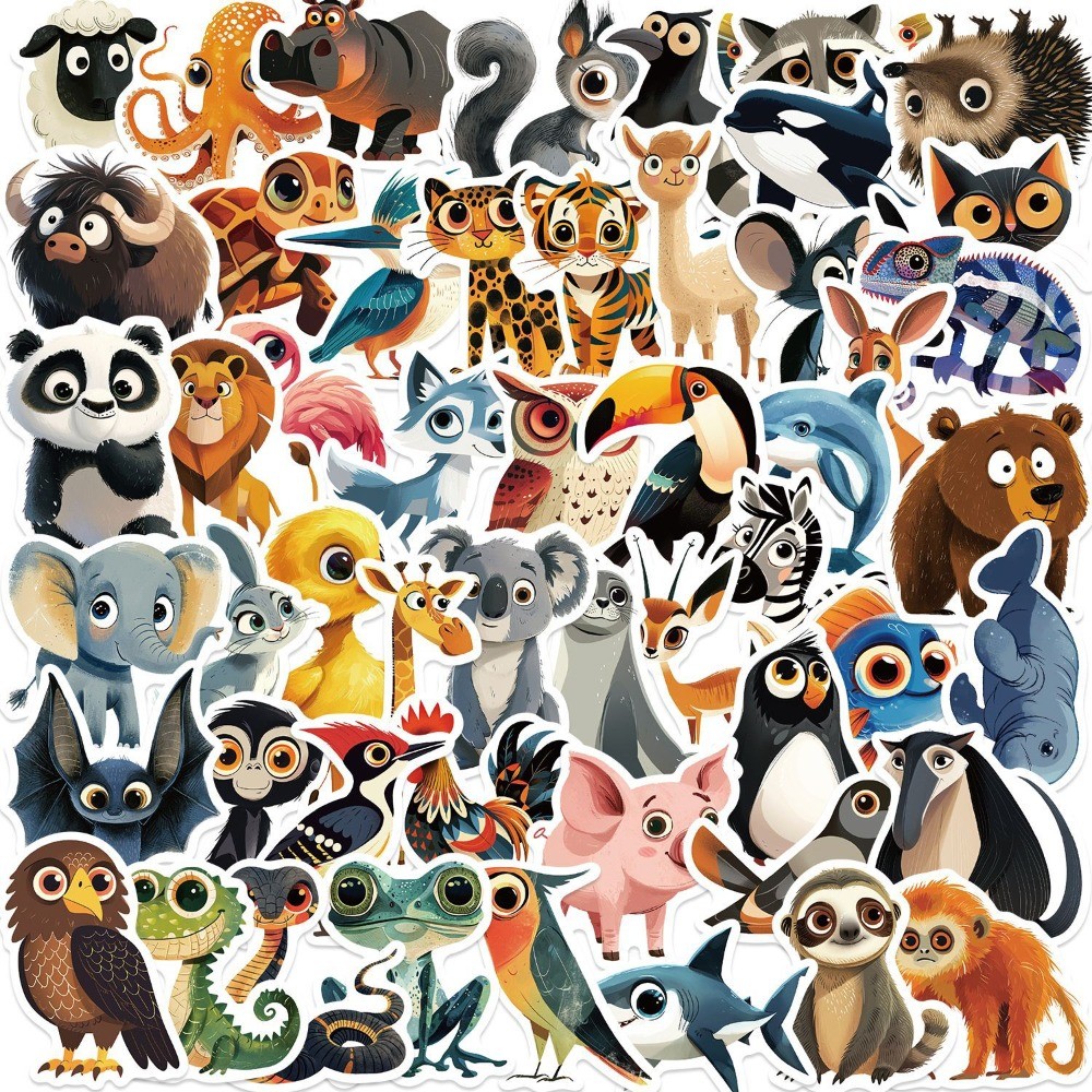 

55Pcs Cartoon Cute Animal Sticker Aesthetic Phone Bike Wall Scrapbook Motorcycle Waterproof Cartoon Sticker for Kids Toys Gifts