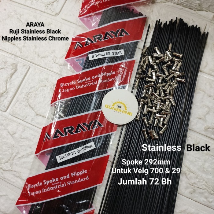 Spoke Jari-Jari 292 ARAYA 292mm STAINLESS Black Velg 700c 29 Isi 72Bh