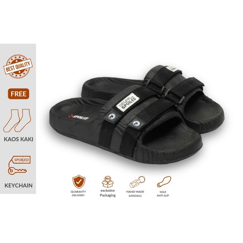 Promo SPOILED - Kyoshi black  - Sendal Slide Pria Sandal Casual Slip On Cowok