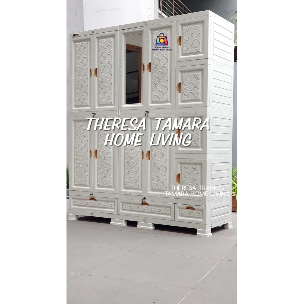 LEMARI NAPOLLY 5 PINTU 5412 GANTUNGAN CANTELAN GAMIS HANGER + 10 HAMBALAN + 3 LACI BAWAH + KUNCI LEM