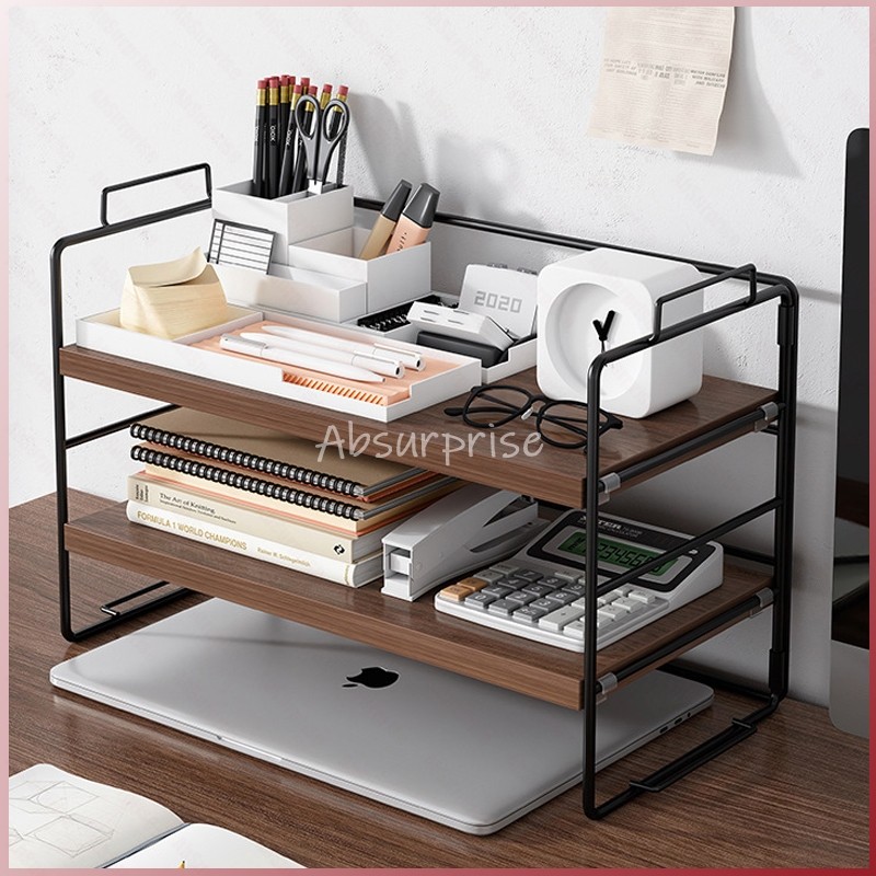 Rak Buku / Rak / Pengatur Desktop Kantor Sederhana / Pengatur Meja Besi Multi-Lapis Desktop Kecil / 