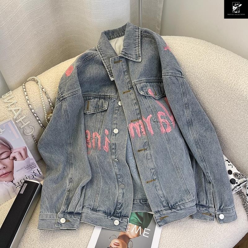 25OCLOCK - Lettering Print Graffiti Denim Jacket