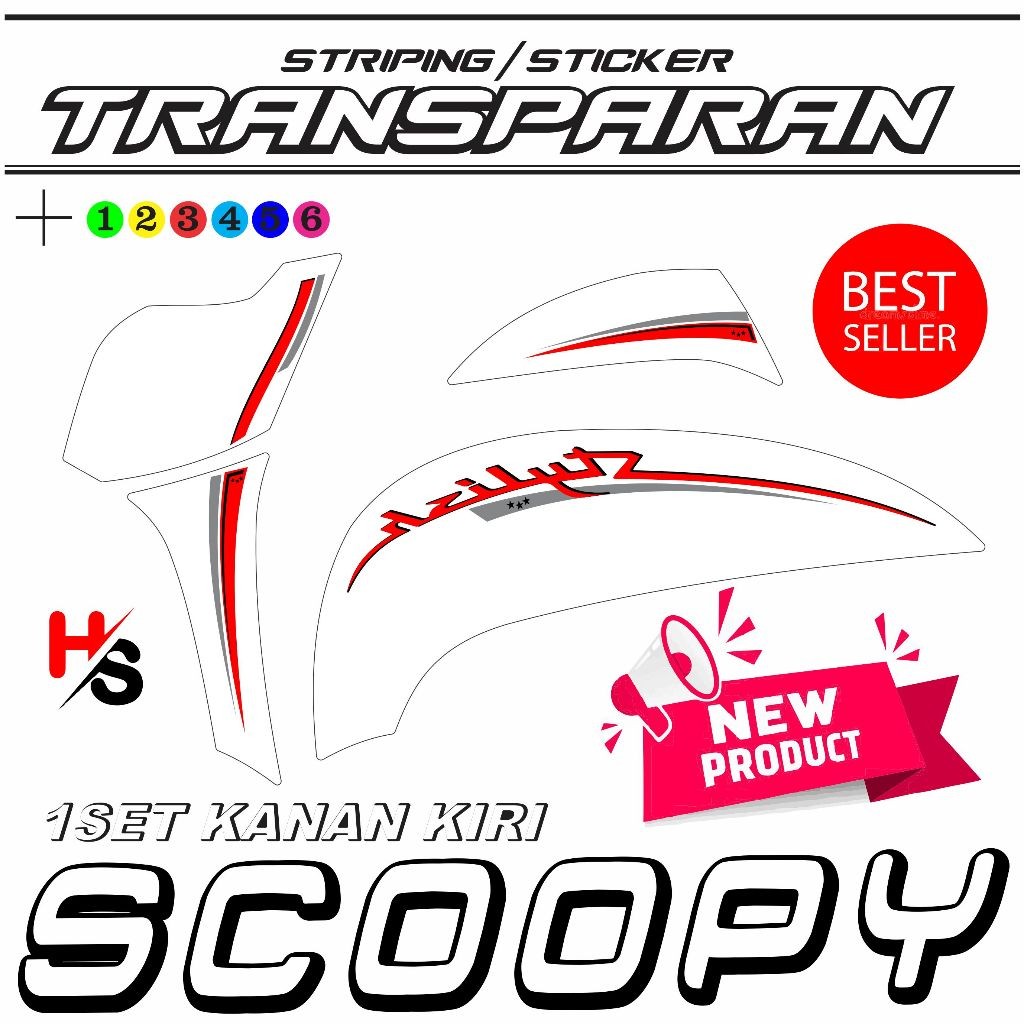 STCIKER STRIPING TRANSPARAN MOTOR HONDA SCOOPY 2014/2024 MOTIF VARIASI SIMPLE LIS H2 STIKER KEREN