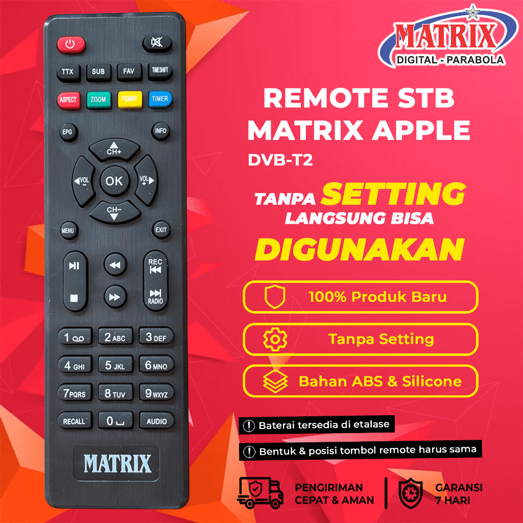 REMOTE REMOT STB RECIEVER DVB-T2 MATRIX APPLE HD MERAH