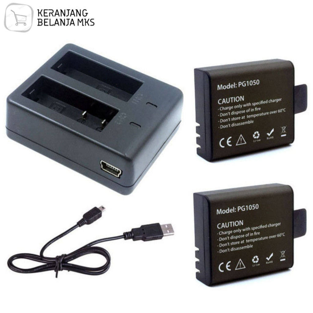 Charger Baterai 2 Slot Gratis 2PCS Baterai for EKEN H9 H9R SJCAM