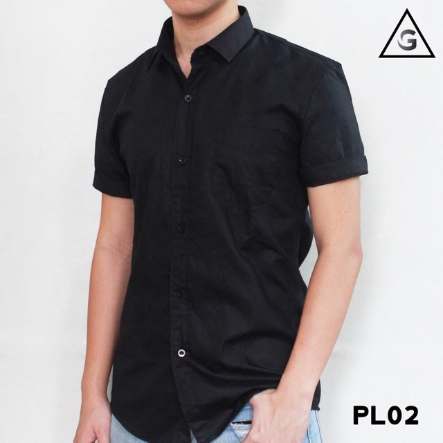 [NEW] GWARDO Kemeja SLIMFIT Lengan PENDEK HITAM Pria PL02