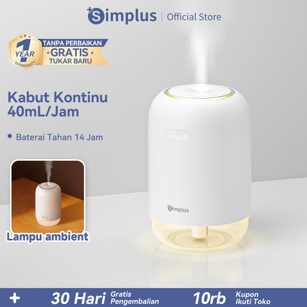 Simplus Humidifier Rumahan Mobil Meja Tanpa Kabel Portabel Kapasitas 250ml Daya Baterai 14 Jam Hemat