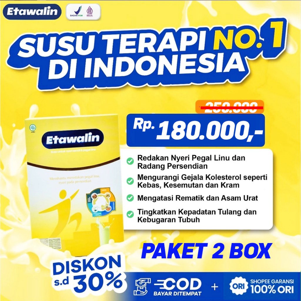 

PROMO PAKET 1 BOX Susu Etawalin Paket 2 Box Original - Atasi Asam Urat dan Nyeri Sendi Secara Alami Tanpa Efek Samping, Susu Memperkuat Kepadatan Tulang, Susu Meningkatkan Daya Tahan Tubuh, Susu Asam Urat, Susu Sendi, Susu Nyeri