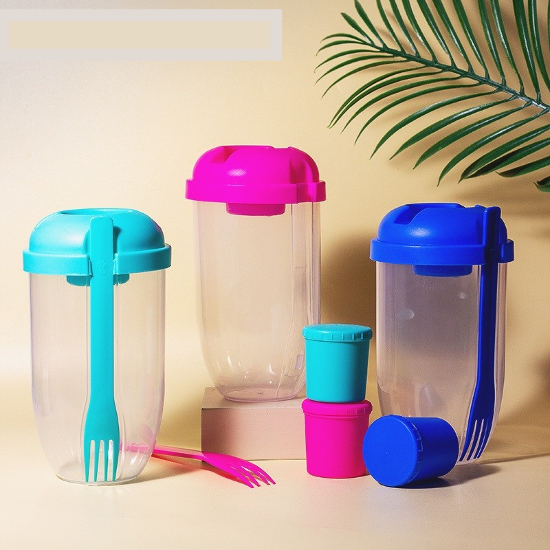 Yamata Botol Cup Salad Cup Makan Buah Sayur + Garpu Tutup Portable+ Botol saus kecil / yogurt Cup