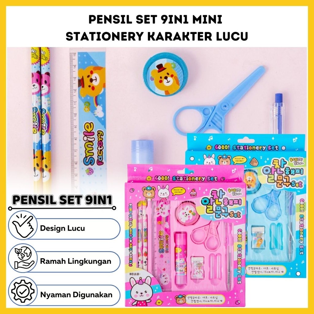 

Pensil Set 9in1 Karakter Lucu / Paket Lengkap Alat Tulis Pensil Penghapus Tutup Pensil Penggaris Rautan Lem Gunting Kertas Gambar kartun Imut / Mini Stationery Character 9 Pcs ATK Perlengkapan Menulis Anak Sekolah Hadiah - YASMINE SHOP21