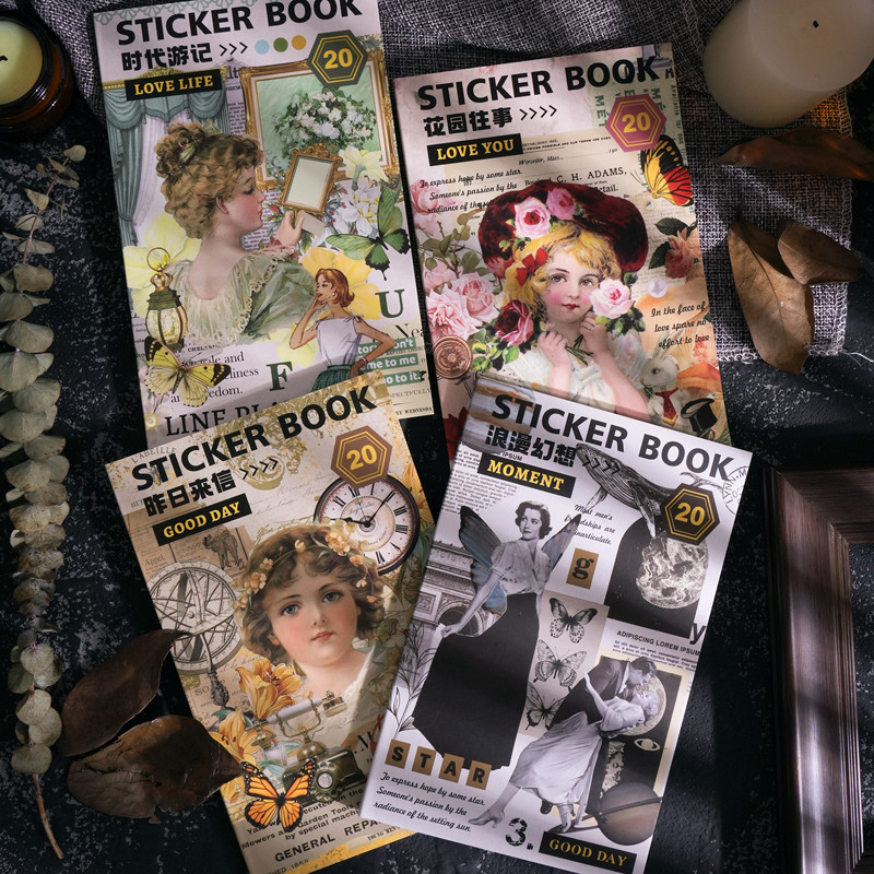 

Mr.paper 20 Sheets/this Noble Girl Sticker Book and Paper DIY Material with Retro Style.