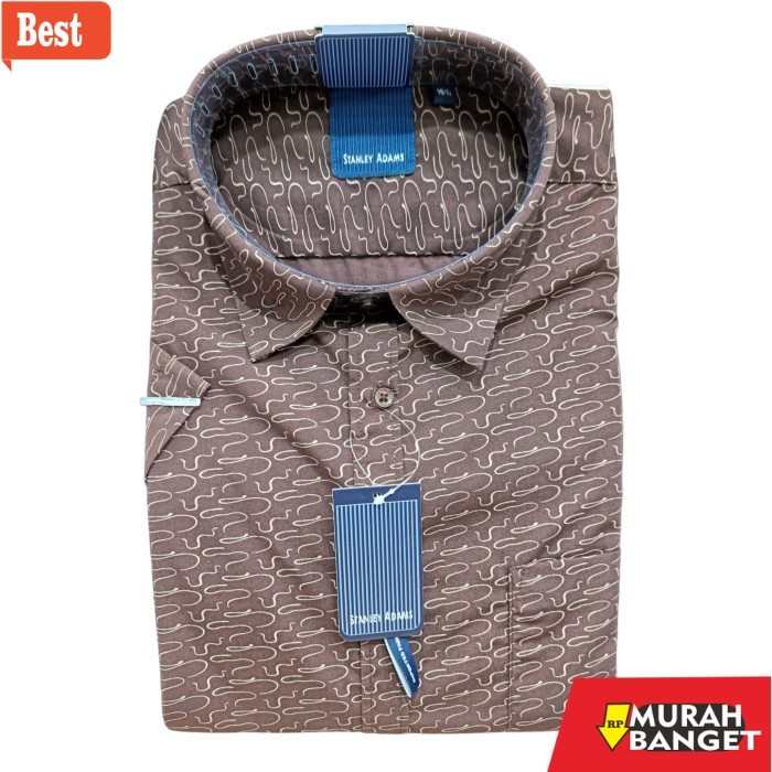kemeja pendek pria keren Kemeja Pria Stanley Adam Original Formal Kerja Kantor Lengan Pendek - G, 15