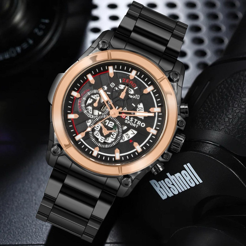 ORIGINAL - Jam tangan analog pria GASTRO Sport Fitur tanggal aktif strap rantai water resistant - QW