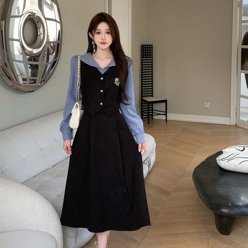Baju Wanita Dua Potong, Baju Wanita Ukuran Besar, Dua Potong, Lengan Panjang, Bordir, Gaya Kuliah