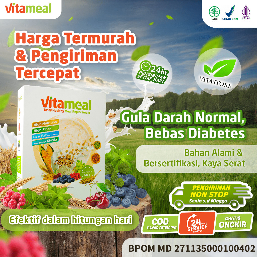 

Harga Terjangkau VITAMEAL Sereal Multigrain Sehat Pengganti Nasi Bantu Cegah Diabetes Turunkan Gula Darah Secara Alami 04